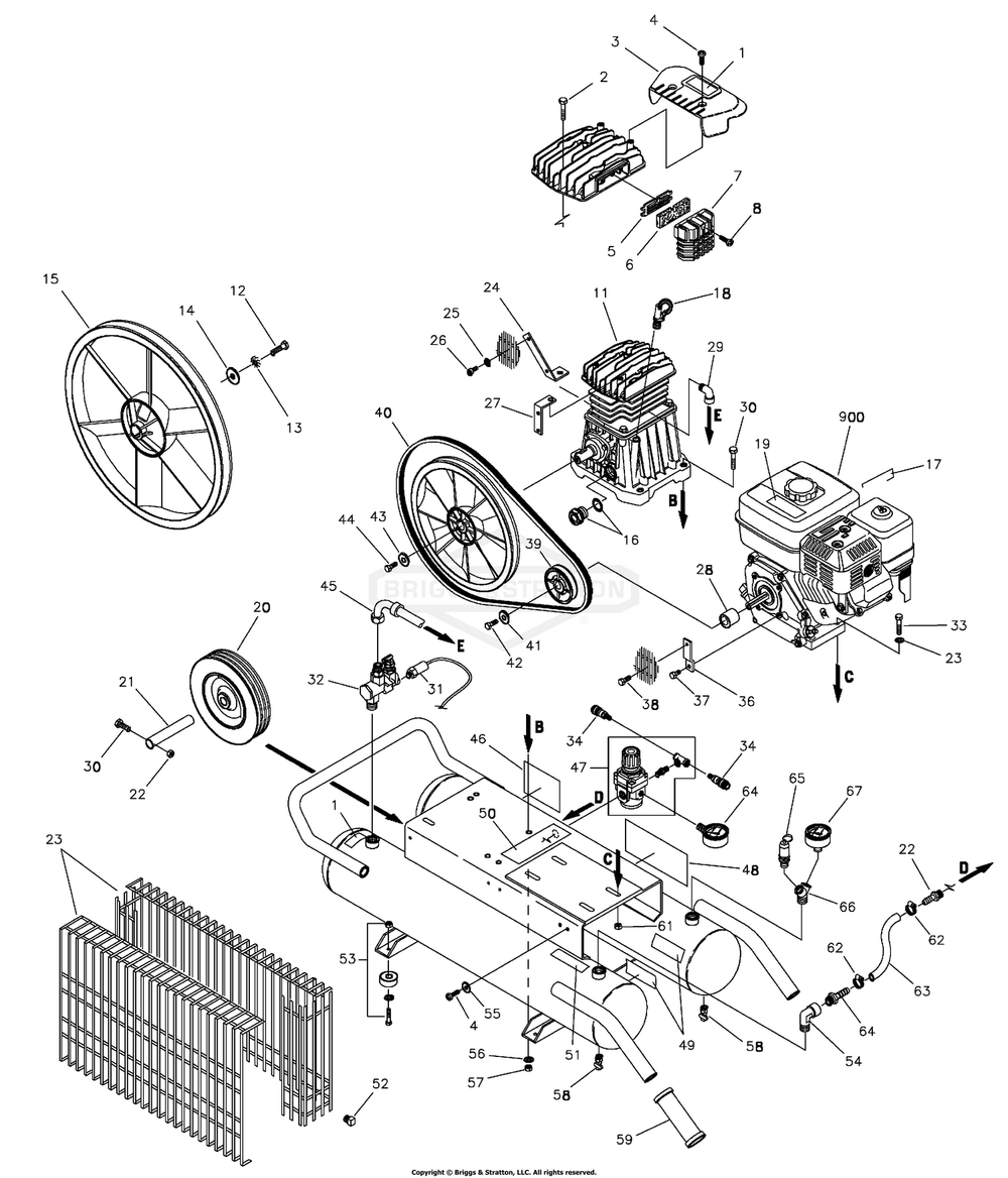 Air Compressor Diagram and Parts List for 074011-0  Briggs and Stratton Compressor